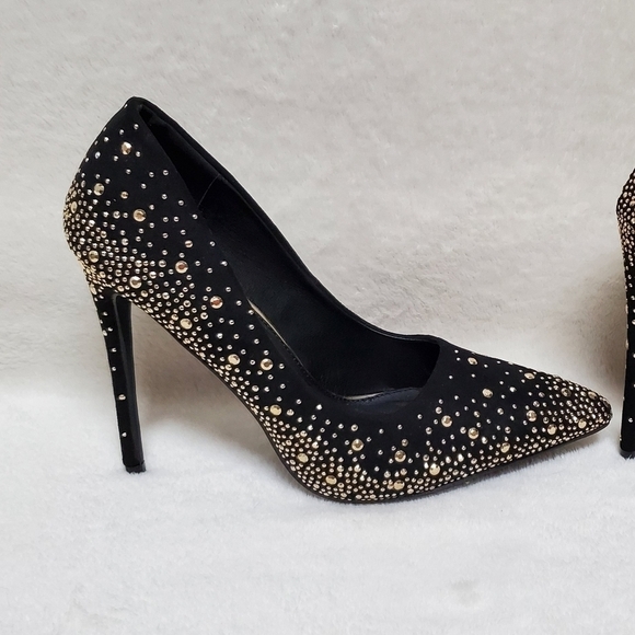 LILIANA Parish 2 Black Gold Studded Pointed Toe 5 Inch Heels Stiletto Pumps 8.5 - Picture 3 of 16